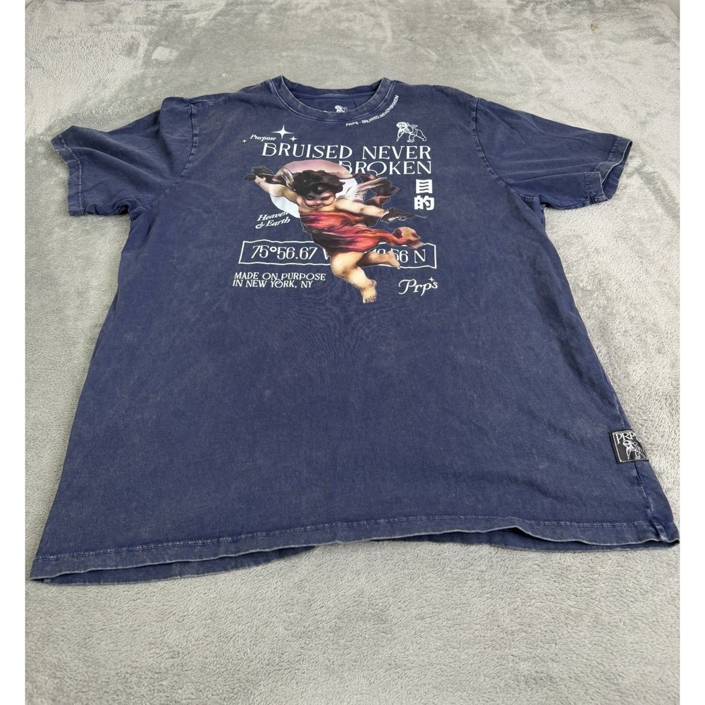 PRPS Bruised Never Broken T Shirt Men's Size XL Blue